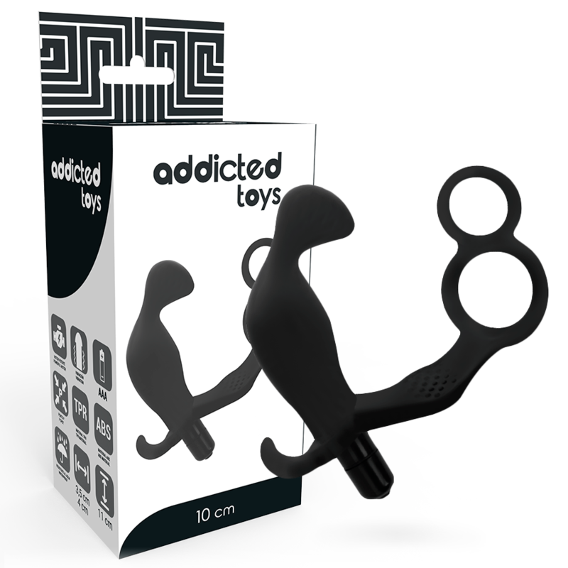 ADDICTED TOYS - PLUG ANAL CON ANILLA DOBLE PENE Y TESTÍCULOS NEGRO