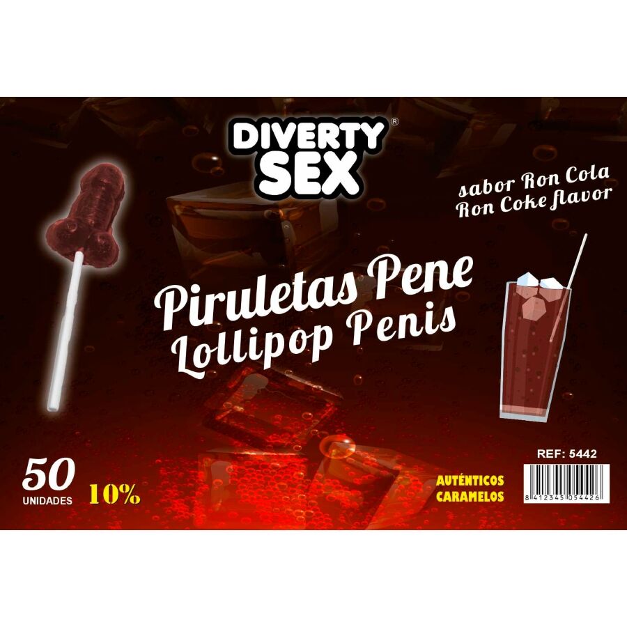 DIABLO GOLOSO - 50 PIRULETAS PENE RON COLA 10% ALCOHOL