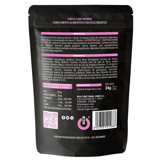 Chicle LIBID WOMAN – Chicle funcional con Maca, Ginseng Femenino y Zinc para potenciar la vitalidad femenina
