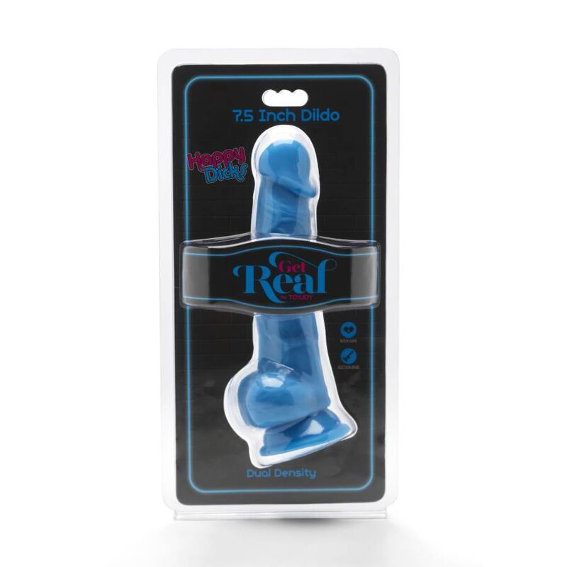 GET REAL - HAPPY DICKS 19 CM CON TESTÍCULOS AZUL