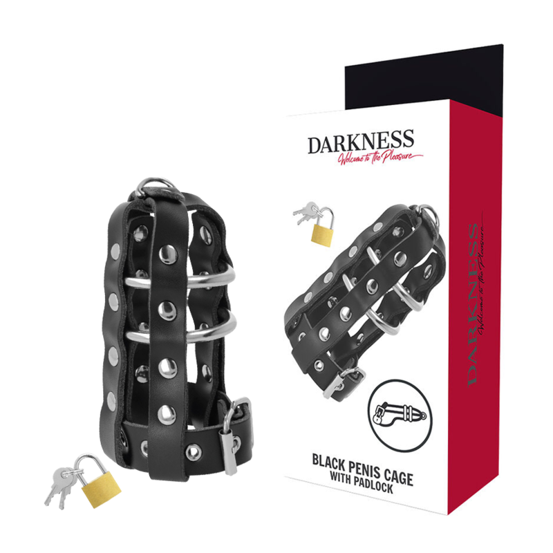 Darkness — Jaula de Castidad de Cuero con Candado