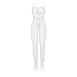 SUBBLIME - 951740 BODYSTOCKING CROTCHLESS DE REJILLA CON LAZOS BLANCO TALLA ÚNICA