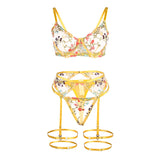 SUBBLIME - 954352 SUJETADOR + TANGA + LIGUEROS DISEÑO FLORAL AMARILLO L/XL