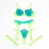SUBBLIME - 955311 SET SUJETADOR CON ENCAJE Y LIGUEROS VERDE Y AZUL S/M