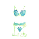 SUBBLIME - 955328 SET SUJETADOR CON ENCAJE Y LIGUEROS VERDE Y AZUL L/XL