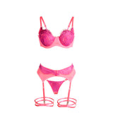 SUBBLIME - 955366 SET SUJETADOR CON ENCAJE Y LIGUEROS ROSA Y MORADO L/XL