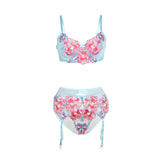 SUBBLIME - 957643 CONJUNTO SUJETADOR Y LIGUERO CON BORDADOS DE FLORES ROSAS S/M
