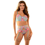 SUBBLIME - 957643 CONJUNTO SUJETADOR Y LIGUERO CON BORDADOS DE FLORES ROSAS S/M