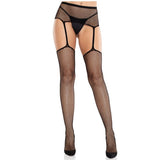 LEG AVENUE - MEDIAS DE ENCAJE CON CRUZ Y PORTALIGAS NEGRO