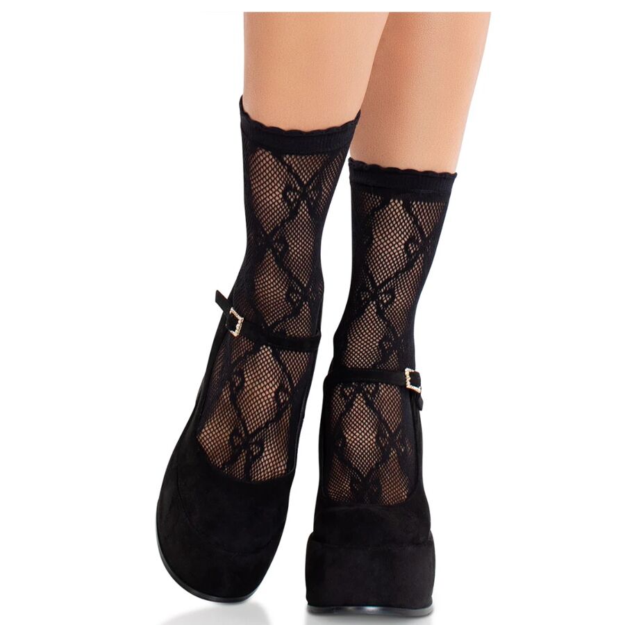 LEG AVENUE - CALCETINES DE ENCAJE DE LAZOS NEGRO