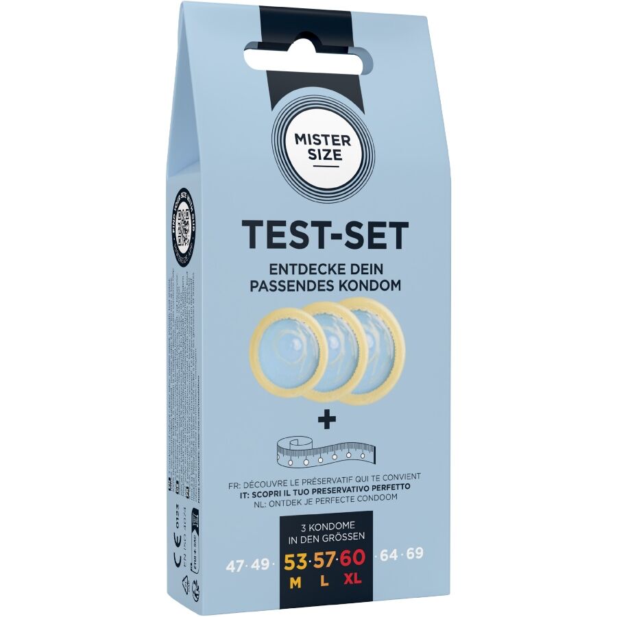 MISTER SIZE - TEST SET 3 PRESERVATIVOS DIFERENTES TALLAS + CINTA MÉTRICA