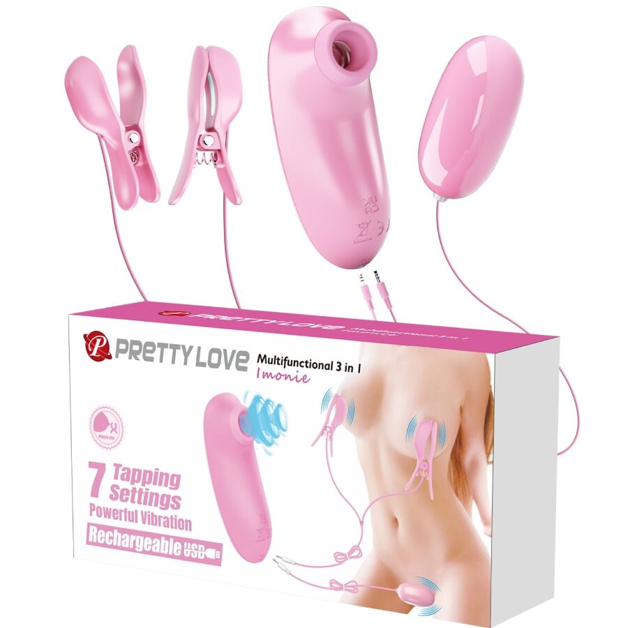 PRETTY LOVE - IMONIE SET MULTIFUNCIONAL 3 EN 1 CON SUCCIONADOR, PEZONES Y CLÍTORIS