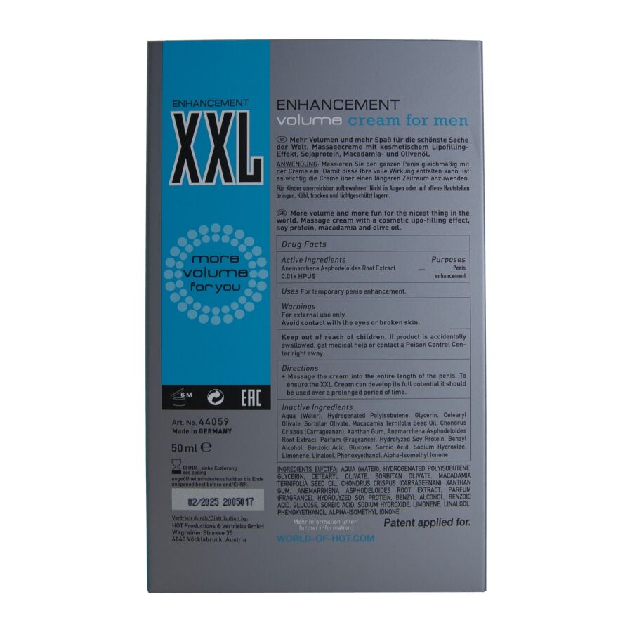 HOT - CREMA POTENCIADORA XXL PARA HOMBRE 50 ML