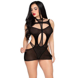 LEG AVENUE - 81680 MINI VESTIDO OPACO Y TEDDY HALTER NEGRO - TALLA ÚNICA