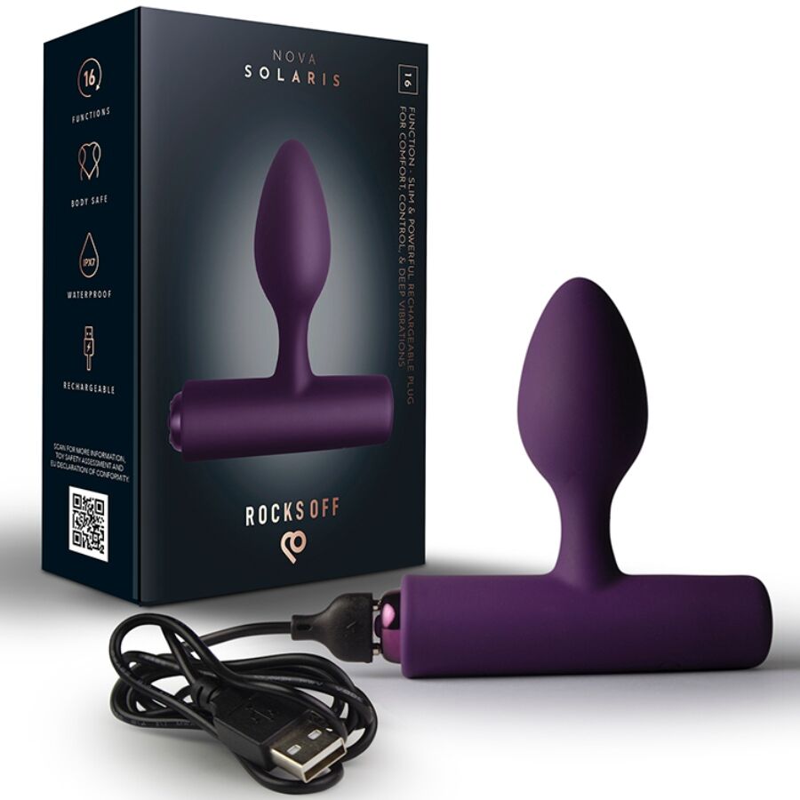 ROCKS-OFF - NOVA SOLARIS PLUG ANAL FINO RECARGABLE 16 FUNCIONES NEGRO