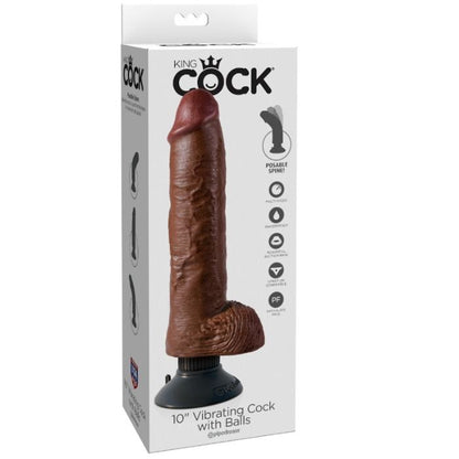 KING COCK - DILDO VIBRADOR CON TESTÍCULOS 25.5 CM COLOR MARRÓN