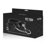 FETISH SUBMISSIVE - COLLAR Y ESPOSAS CUERO VEGANO CON FORRO DE NEOPRENO
