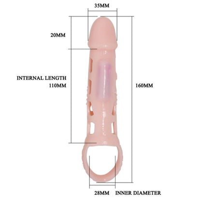 BAILE - FUNDA EXTENSORA PENE CON VIBRACIÓN Y STRAP NATURAL 13.5 CM
