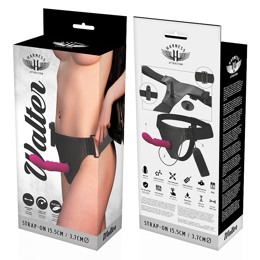 HARNESS ATTRACTION - ARNÉS  WALTER CON VIBRACIÓN 15.5 CM -O- 3.7 CM